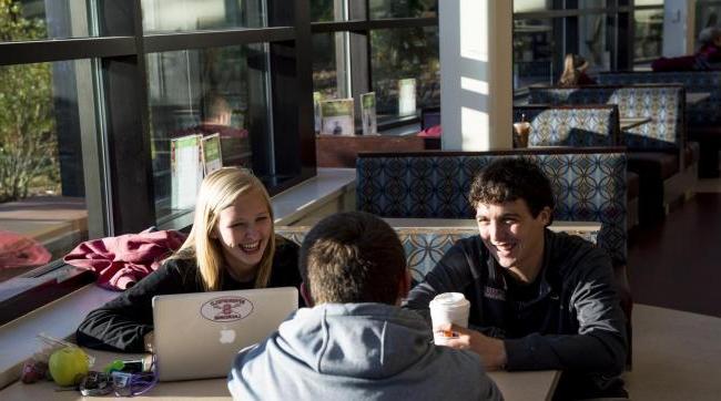 Students hang out in the union at Springfield College